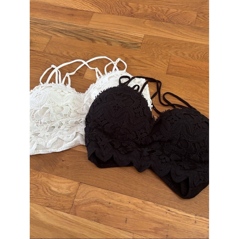 Lace Crochet Bralette Set - Black & White